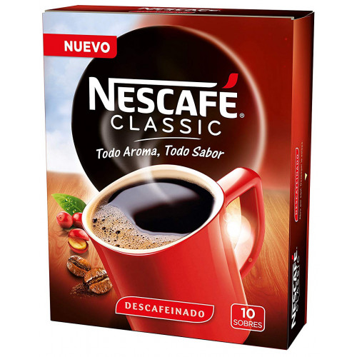 Café en monodosis nescafé classic, descafeinado, caja de 10 sobres de 2 grs.