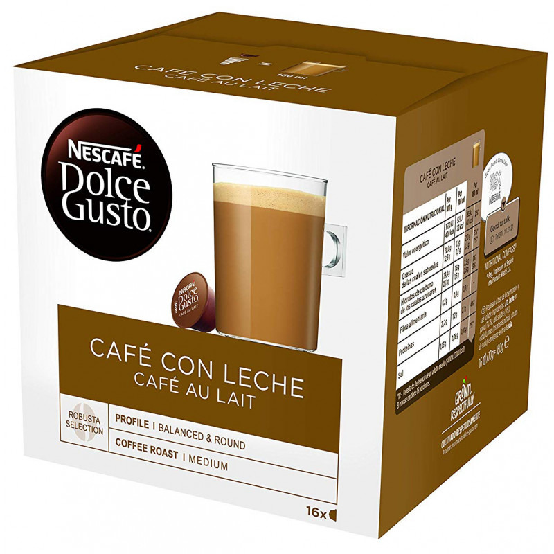 Café en cápsulas monodosis nescafé dolce gusto, café con leche, caja de 16  uds. - Papelería Javier Novoa, S.L.