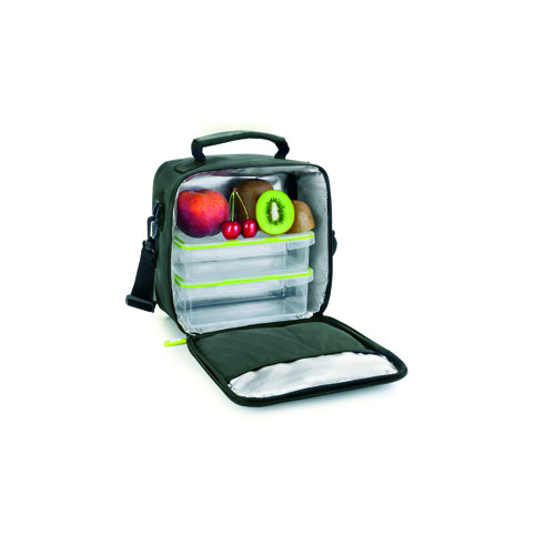 Bolsa porta-alimentos ibili lunch away green, interior forrado con aislante térmico, 21x12x22 cm. negro