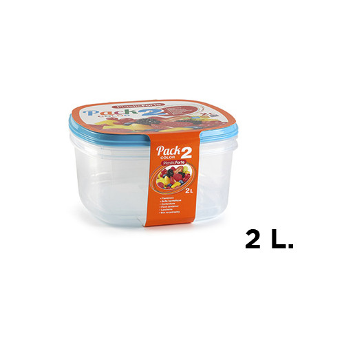 Fiambrera rectangular plasticforte, 190x190x108 mm. tapa en colores surtidos, 2 l. pack 2 uds.