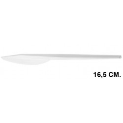Cuchillo de plástico de 16,5 cm. color blanco, paquete de 100 unidades.