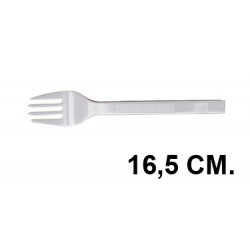 Tenedor de plástico de 16,5 cm. color blanco, paquete de 100 unidades.