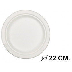 Plato biodegradable para usar en microondas de Ø 22 cm. color blanco, paquete de 50 unidades.