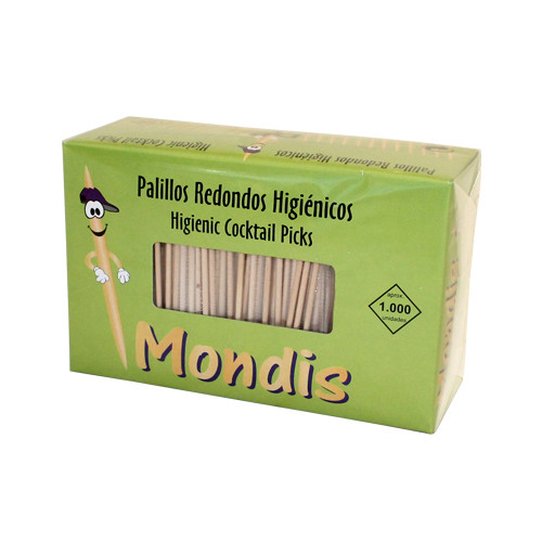 Palillos redondos higiénicos de madera, caja de 1.000 uds.
