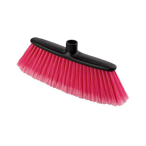 Escoba básica sin palo, cerdas sintéticas, rosa, 30x12x9 cm.