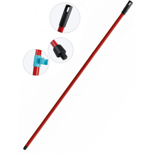 Palo de escoba o fregona de metal universal con adaptador y colgador,140 cm. rojo