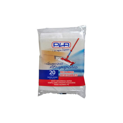 Gamuza atrapapolvo desechable pla para mopa, 40x30 cm. bolsa de 20 uds.