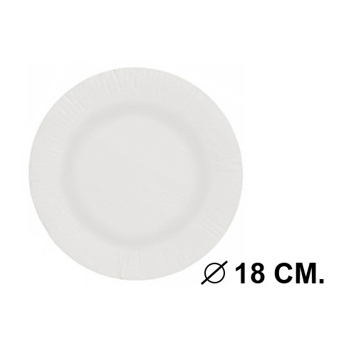 Plato en papel reciclable, Ø 18 cm. blanco, paquete de 100 uds.