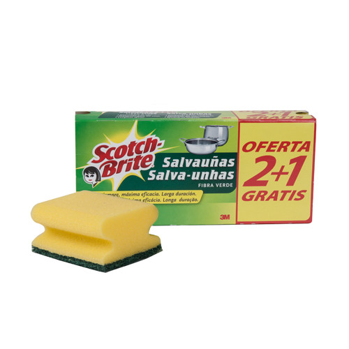 Estropajo salvauñas 3m scotch brite fibra verde, paquete 3 unidades.