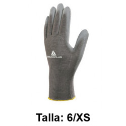 Guantes de protección deltaplus 100% de poliéster / palma pu, talla 6/xs, color gris.
