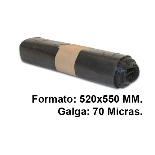 Bolsa de basura jn, 520x550 mm. 70 micras, 20 litros, negro, rollo de 20 uds.