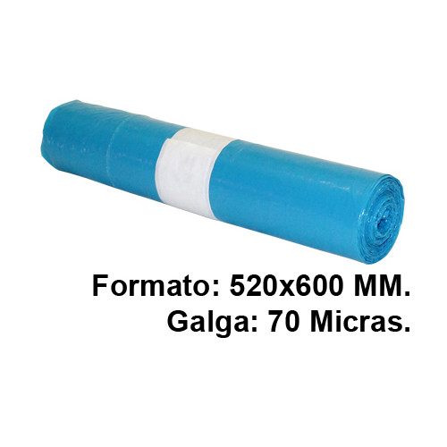 Bolsa de basura jn, 520x600 mm. 70 micras, 20 litros, azul, rollo de 20 uds.