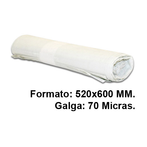 Bolsa de basura jn, 520x600 mm. 70 micras, 20 litros, blanco, rollo de 20 uds.