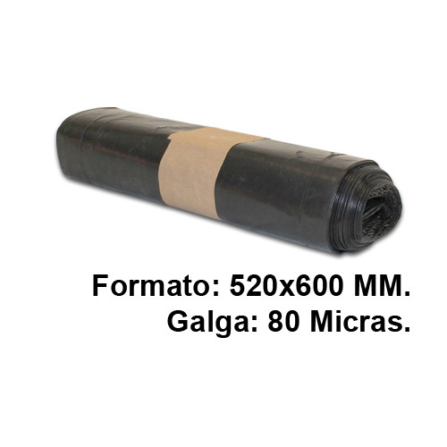 Bolsa de basura jn, 520x600 mm. 80 micras, 20 litros, negro, rollo de 20 uds.