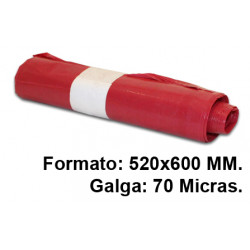 Bolsa de basura jn en formato 520x600 mm. galga de 70 micras, 20 litros, color rojo, rollo de 20 uds.