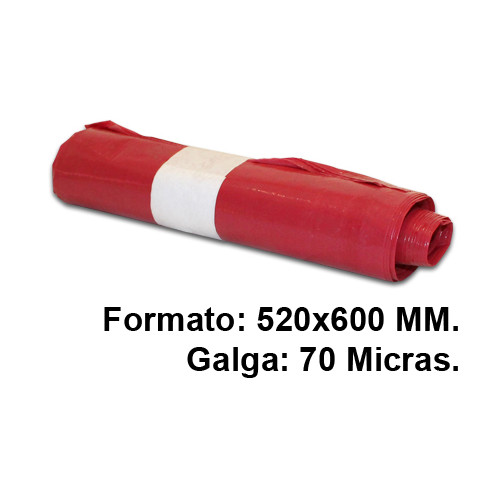 Bolsa de basura jn, 520x600 mm. 70 micras, 20 litros, rojo, rollo de 20 uds.