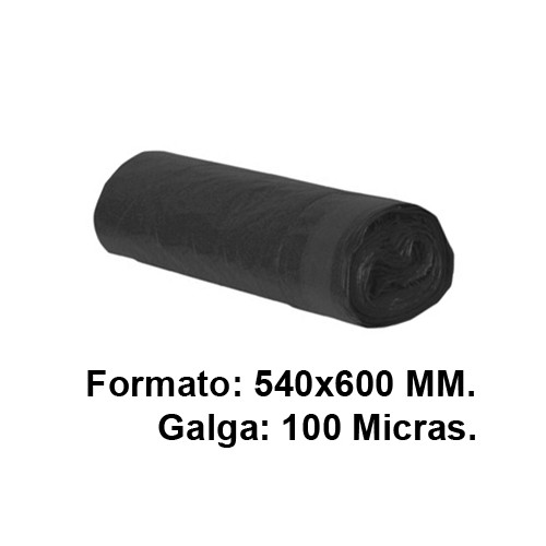 Bolsa de basura jn, 540x600 mm. galga de 100 micras, negro, 23 litros, rollo de 25 uds.