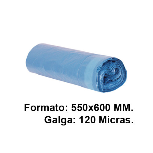 Bolsa de basura con cierra fácil jn, 550x600 mm. 120 micras, 23 litros, azul, rollo de 20 uds.