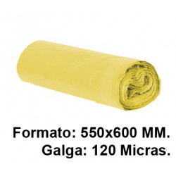 Bolsa de basura con cierra fácil jn, 550x600 mm. 120 micras, 23 litros, amarillo, rollo de 15 uds.