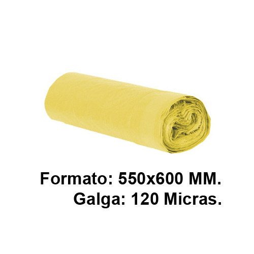 Bolsa de basura con cierra fácil jn, 550x600 mm. 120 micras, 23 litros, amarillo, rollo de 15 uds.