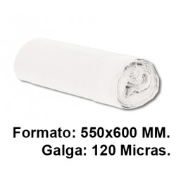 Bolsa de basura con cierre fácil jn en formato 550X600 mm. galga de 120 micras, 23 litros, color blanco, rollo de 15 uds.