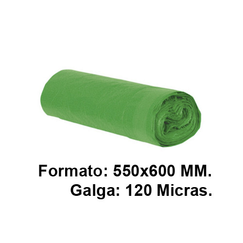 Bolsa de basura con cierra fácil jn, 550x600 mm. 120 micras, 23 litros, verde, rollo de 15 uds.