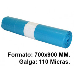 Bolsa de basura jn, 700x900 mm. galga de 110 micras, azul, 50 litros, rollo de 10 uds.