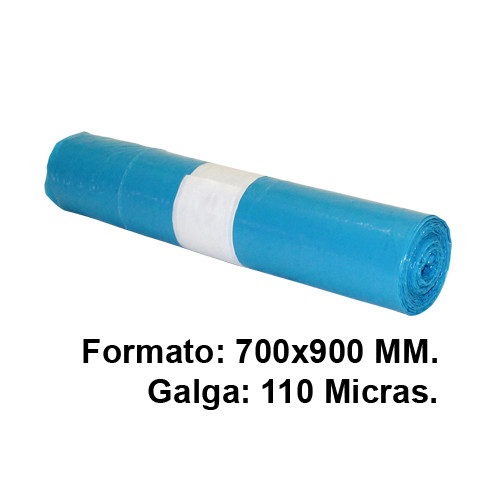Bolsa de basura jn, 700x900 mm. 110 micras, 50 litros, azul, rollo de 10 uds.