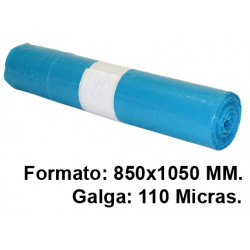 Bolsa de basura jn, 850x1050 mm. 110 micras, 100 litros, azul, rollo de 10 uds.