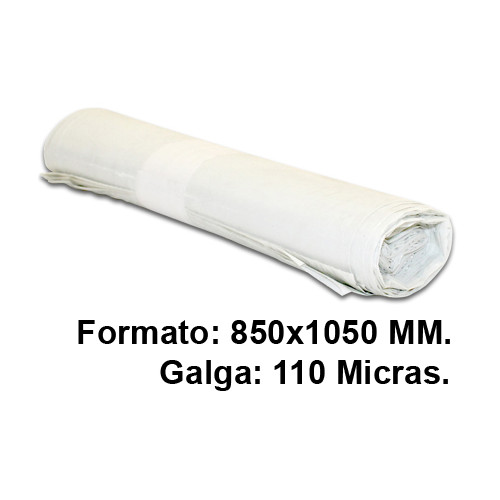 Bolsa de basura jn, 850x1050 mm. 110 micras, 100 litros, blanco, rollo de 10 uds.