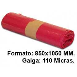 Bolsa de basura jn, 850x1050 mm. 110 micras, 100 litros, rojo, rollo de 10 uds.