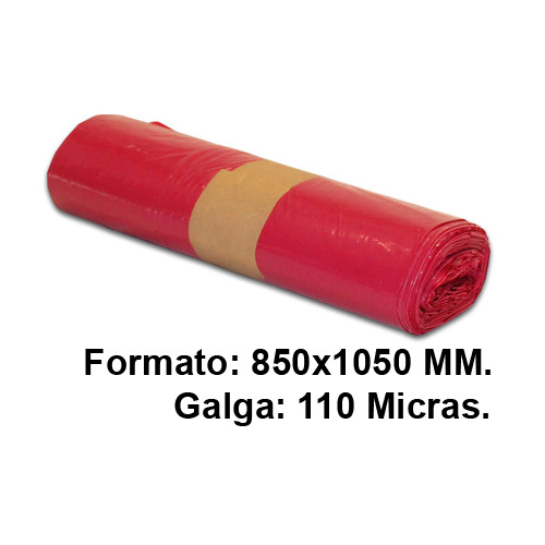 Bolsa de basura jn, 850x1050 mm. 110 micras, 100 litros, rojo, rollo de 10 uds.