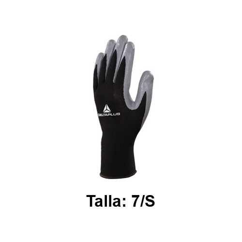 Guantes de protección deltaplus, 100% tejido de poliéster / palma de nitrilo, talla 7/s, negro/gris