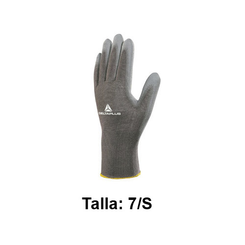 Guantes de protección deltaplus, 100% poliéster / palma de poliuretano, talla 7/s, gris