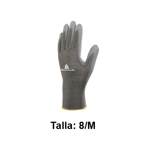 Guantes de protección deltaplus, 100% poliéster / palma de poliuretano, talla 8/m, gris