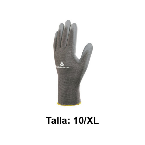 Guantes de protección deltaplus, 100% poliéster / palma de poliuretano, talla 10/xl, gris
