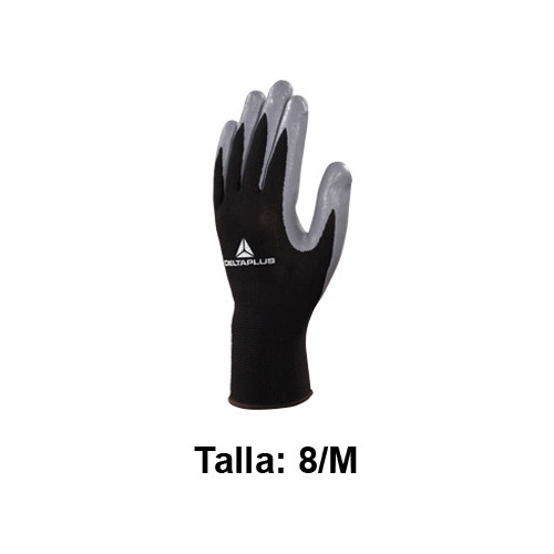 Guantes de protección deltaplus, 100% tejido de poliéster / palma de nitrilo, talla 8/m, negro/gris