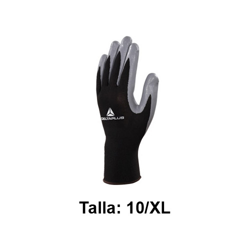 Guantes de protección deltaplus, 100% tejido de poliéster / palma de nitrilo, talla 10/xl, negro/gris