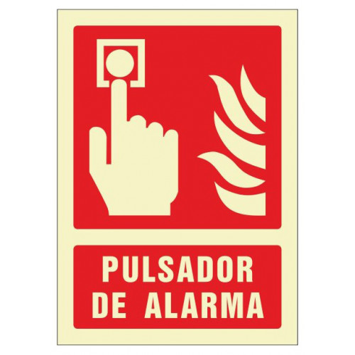 Pictograma de señalización en pvc fotoluminiscente syssa, 210x297 mm. pulsador de alarma
