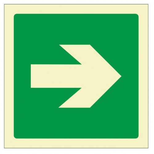 Pictograma de señalización en pvc fotoluminiscente syssa, 224x224 mm. vía evacuación derecha