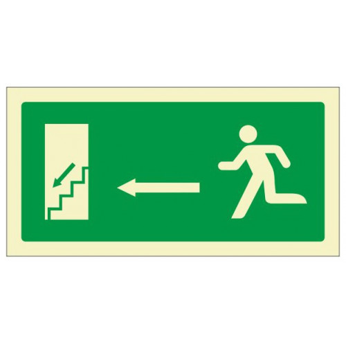 Pictograma de señalización en pvc fotoluminiscente syssa, 320x160 mm. salida de emergencia flecha izquierda bajando