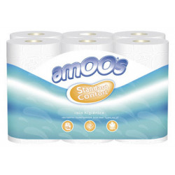 Papel higiénico doméstico amoos standard confort 100% celulosa virgen, 2 capas, color blanco.