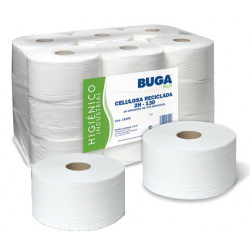 Papel higiénico industrial jumbo buga, 100% celulosa reciclada, 2 capas, 90 mm. x 130 mts.