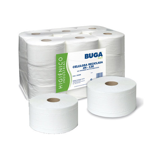 Papel higiénico industrial jumbo buga, 100% celulosa reciclada, 2 capas, 90 mm. x 130 mts.