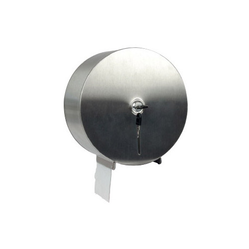 Dispensador de papel higiénico industrial jumbo en acero inoxidable q-connect, 115x254x265 mm.