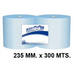 Papel secamanos industrial amoos profesional 100% pura celulosa, 2 capas, 235 mm. x 300 mts. color azul.
