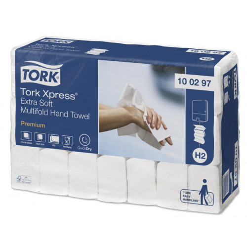 Toallas de mano tork xpress premium extra soft, 2 capas, plegado w, 212x340 mm. paquete de 100 uds.