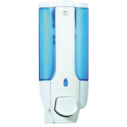 Dispensador de jabón manual q-connect, color azul transparente / blanco.