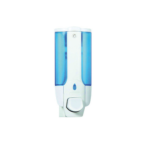 Dispensador de jabón manual q-connect, 80x90x190 mm. 350 ml. azul transparente/blanco