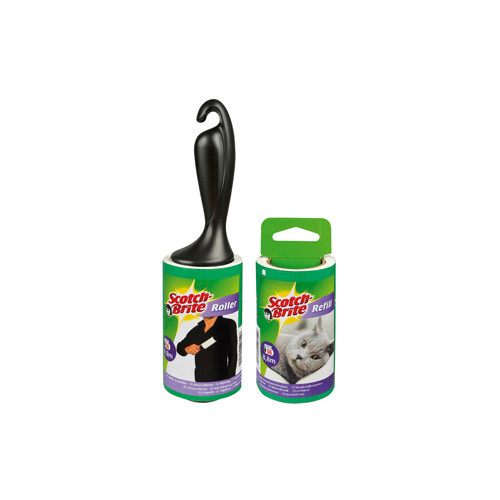 Rodillo quitapelusas con mango ergonómico y hojas precortadas para 56 usos.